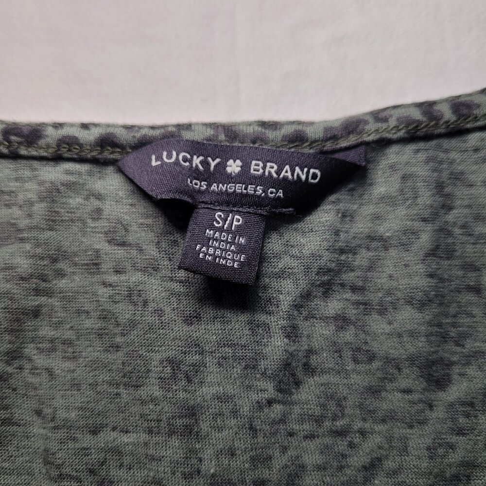 Lucky Brand Green Leopard Peplum Top Flutter Sleeve Small Indie Sleaze - Picture 3 of 7